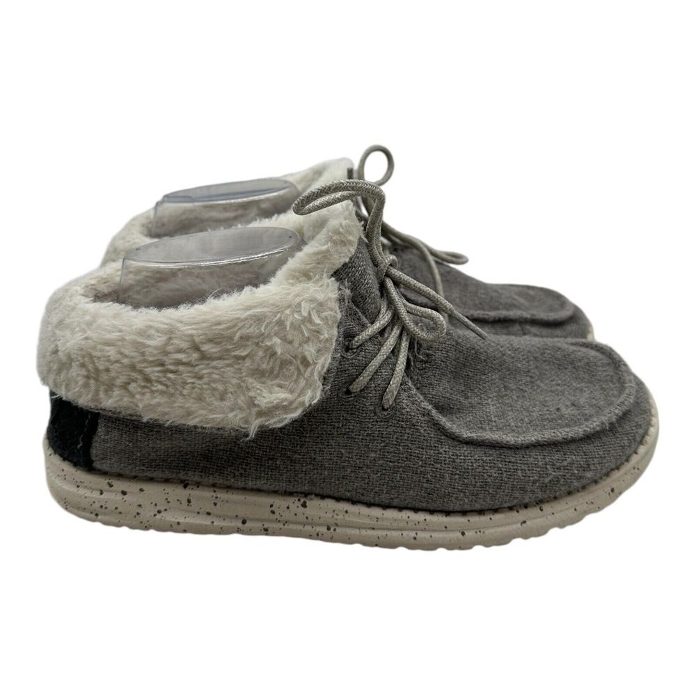 Hey Dude Britt Bootie Women's 8 Charcoal Gray Faux Fur Lined Shoes Lace Up Boot